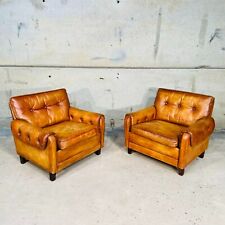 Pair of Vintage Danish 70s Light Tan Leather Armchairs #860