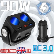 DC 12V LED 2 Way Car Cigarette Lighter Socket Splitter Dual USB Charger Adapter