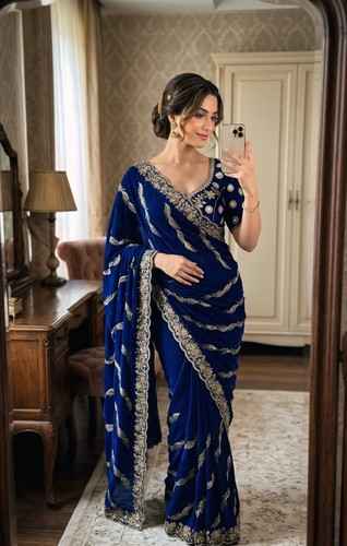 Royal blue silk - silk, saree