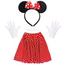 RED POLKA DOT MOUSE CUTE COSTUME BOOK DAY LONG SKIRT GLOVES WOMENS FANCY DRESS