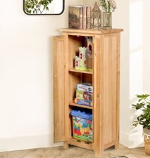 Small Storage Cabinet, Wooden Oak Cupboard, Narrow Unit Organiser with 2 Shelves