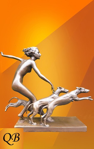 Art deco diana bronze figurine - art,