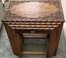 Beautiful Hand-Carved Wooden Nesting Tables – Set of 4