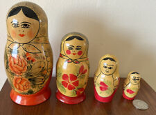 Authentic Vintage Russian Wooden Nesting Dolls Set of 4 hand-painted 6”