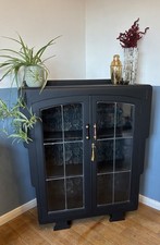 Antique Art Deco Waterfall Drinks Cocktail Display Cabinet Black Delivery Avail