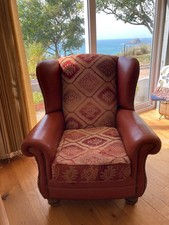 Tetrad Eastwood red brown leather and fabric wingback armchair