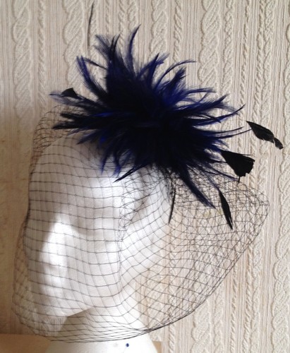 Navy feather black veiling - feather,