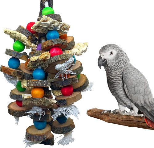 Large parrot toy natural - parrot, wood