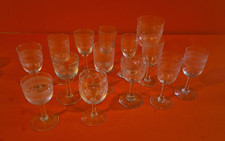 Set Of 13 Edwardian Sherry Glass With 1 Edwardian Wine Glass Etched Clear