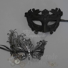 Couples Black Roman and Black Swan Costume Party Masquerade Masks Set