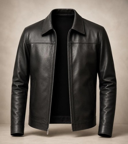 Men black leather jacket - men's,