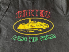 Cortiez Rule The World t shirt in black with red and yellow & green - Small