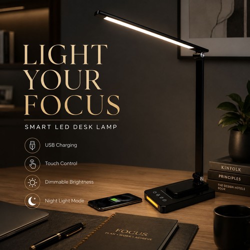 Led desk lamp - desk, black