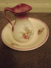 Vintage Wash Jug And Bowl. Pink/White.. Empress Ironstone.