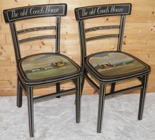 Antique The Old Coach House Pair of Hand-Painted Carriage Scene Chairs