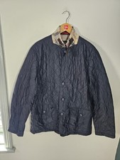 Barbour Quilted Jacket Women's XL Navy Blue Tartan Check Lining