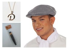 Del Boy Hat Mens Fancy Dress Costume Flat Cap Chequered Costume Cigar Necklace