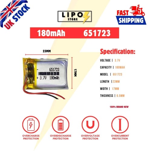 651723 180mah lipo - 3.7v,