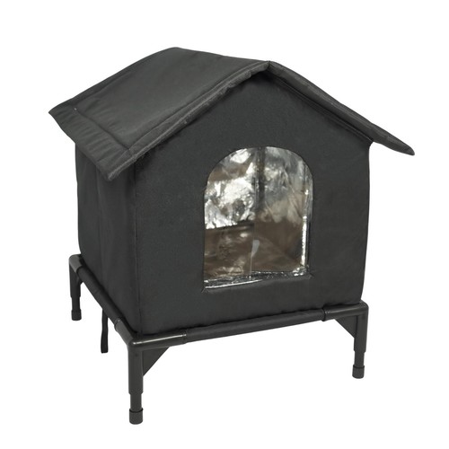 Fabric dog house with pitched - fabric,