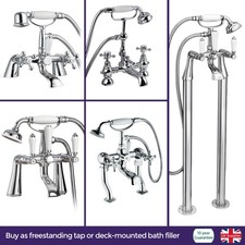 Traditional Bathroom Shower Mixer Tap Handset + Floor Mounted Freestanding Legs