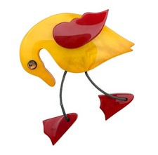 Orange Duck Marie-Christine Pavone brooch made from galalith (early plastic)