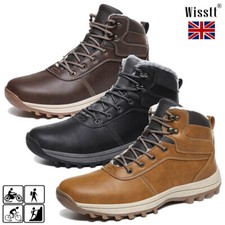 Mens Warm Shoes Winter Snow Boots Outdoor Walking Ankle Trainers Hiking Leather