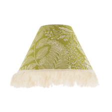 Olive Green Jacquard Linen Floral Coolie Lamp Shade with White Tassels by Hap...