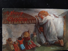 FAMILY PRAYERS CHILD WITH DOLLS VINTAGE POSTCARD