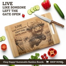 highland cow fun Engraved Bamboo Chopping Board gift idea homedecor kitchenware 