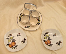 MIDWINTER Staffordshire England RARE 4 Egg Cups & Stand 2 Saucers Oranges Lemons