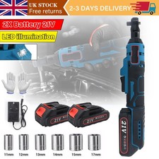 21V 3/8'' Rechargeable Cordless Electric Rachet Wrench Sockets +2 Batteries Tool