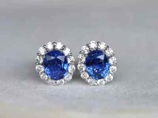 4.60 Ct Oval Cut Natural Blue Sapphire Diamond Earring Stud Real 14K White Gold