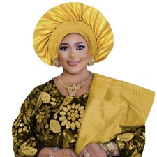 Aso Oke African Headtie Auto Gele Women Hijab Cap Head Wrap Nigerian Turban Hat