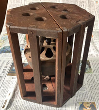 Antique Japanese Rotating Kotatsu Wooden Hexagonal Frame Heater H10.1×W8.8in FS