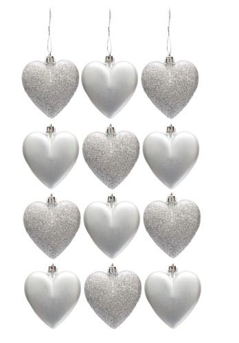 12pc heart baubles glitter - heart, &