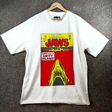 Jaws T-Shirt Men's M White Graphic 50th Anniversary Terror Lurks In Amity Island