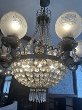 Vintage Glass Crystal Droplet Chandelier, dual control lights