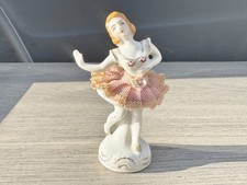VINTAGE PORCELAIN BALLERINA FIGURINE LACE DRESS DANCER ORNAMENT FOREIGN