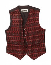 VINTAGE Mens Waistcoat IT 52 Large Red Floral Acetate RQ03