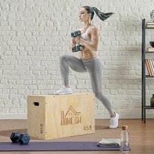 3-in-1 Wooden Plyometric Jump Box with Handle Openings for Home Gym, Natural