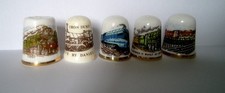 FIVE CAVERSWALL CHINA THIMBLES EACH WITH A TRAIN CONNECTION 