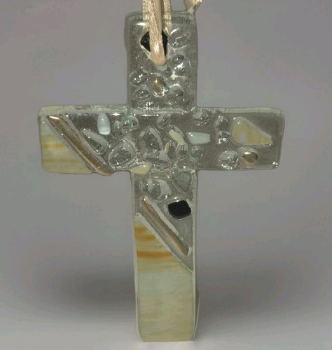 Fused art glass wall - art, cross
