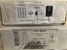 2 x Boxes Of 500 Sheets (Each) of A4 Labels 21 Labels Per Sheet Size 63.5x38.1mm