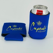 Cupcake Wine / Vineyards Beer Bottle / Soda Can Blue Koozies - Set of 2 - New