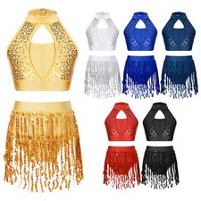 Girls Dance Outfit Set Gymnastics Metallic Dancewear Samba Dance Costume Kids