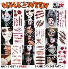 UK Realistic Temporary Tattoos Party Zombie Scar Stitches Scab Wound Waterproof