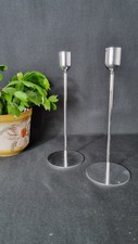 Pair Candlestick Holders Chrome 9in Tall Dining Room Single Dinner