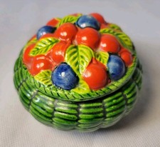 Maruhon Ware Style Trinket Dish Vintage Fruit Leaves Lid Basket Weave Japan Rare