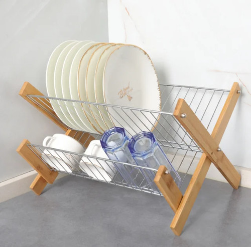 Tier bamboo steel dish rack - steel,