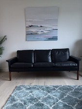 1960’s Danish Midcentury Black Leather sofa by Hans Olsen